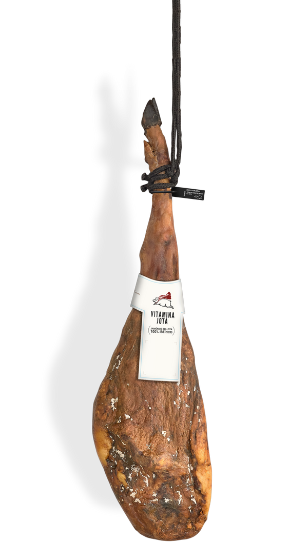 Jamón ibérico 100% de bellota entero, colgado con su vitola y precinto Vitamina Jota